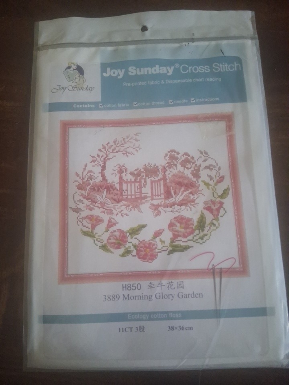 Sunday Morning Glory Garden Cross Stitch Kit in Pink & Green